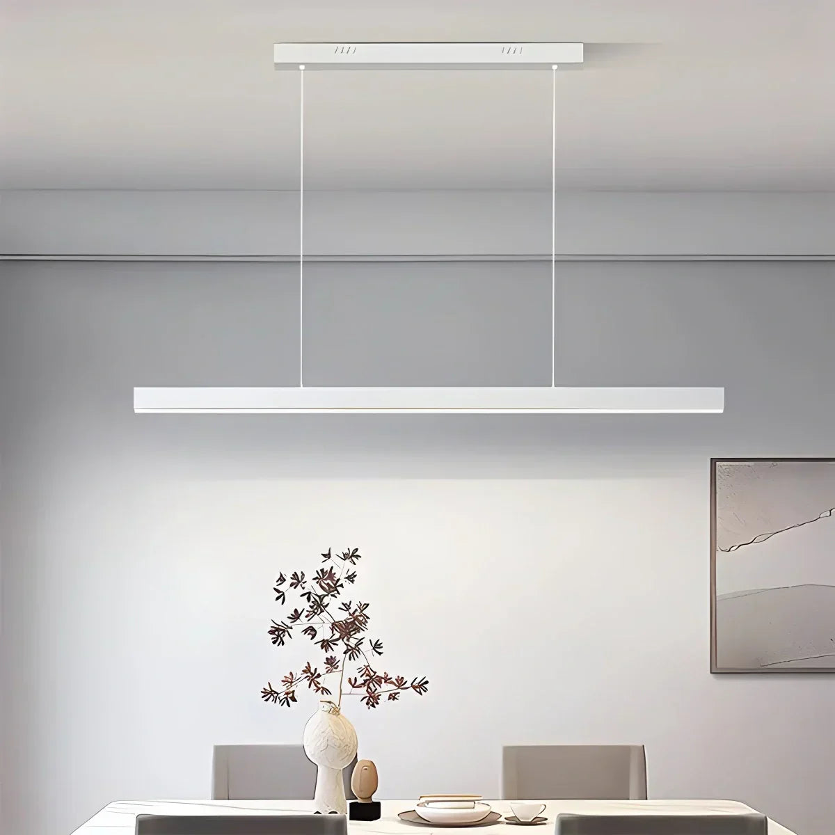 Linear LED Ceiling Fixture Black Aluminum Hanging Light for Dining Room Kitchen Island Office Desk Modern Minimalist Suspended Lamp Adjustab