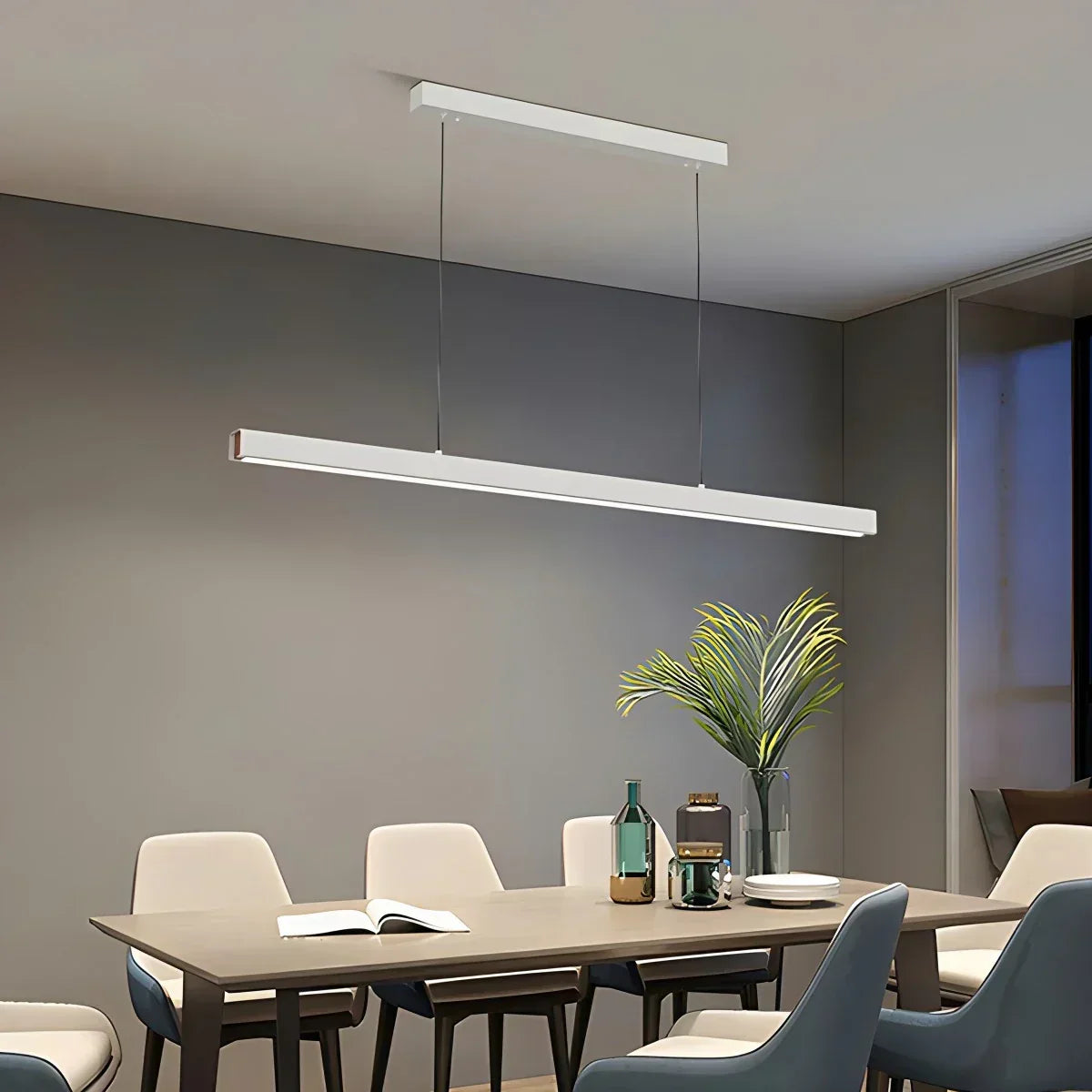 Linear LED Ceiling Fixture Black Aluminum Hanging Light for Dining Room Kitchen Island Office Desk Modern Minimalist Suspended Lamp Adjustab