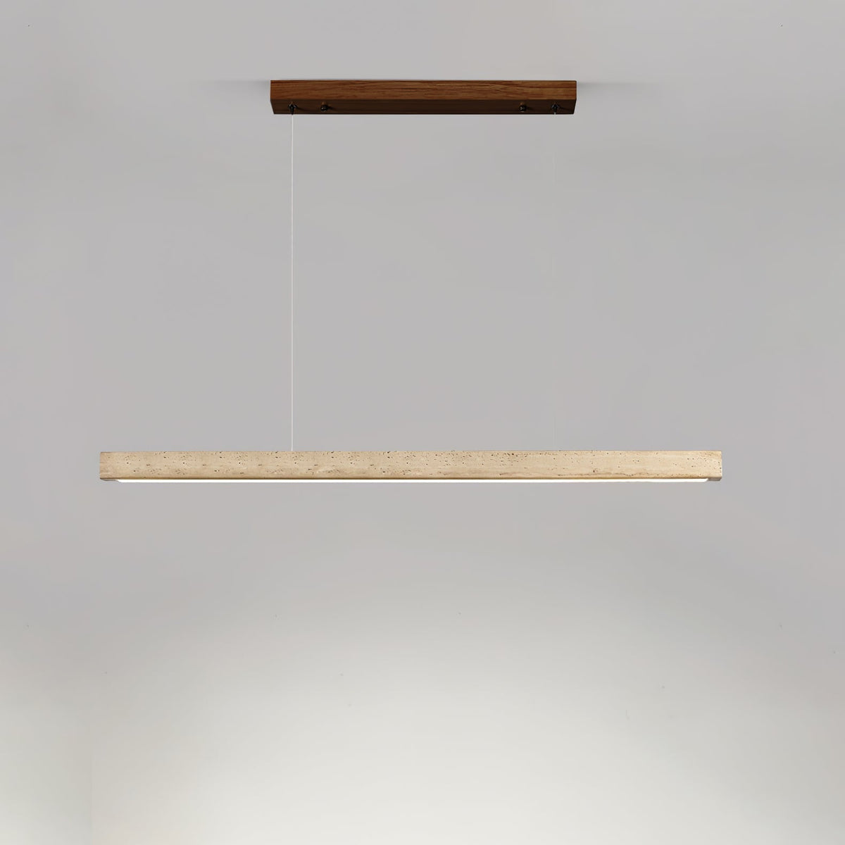 Linear Travertine Pendant Light with Integrated LED – Natural Stone Ceiling Fixture for Dining Room & Living Room – Dimmable Modern