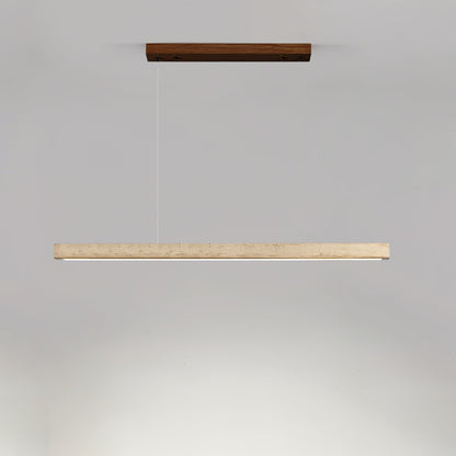 Linear Travertine Pendant Light with Integrated LED – Natural Stone Ceiling Fixture for Dining Room & Living Room – Dimmable Modern