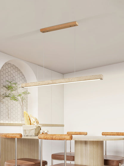 Linear Travertine Pendant Light with Integrated LED – Natural Stone Ceiling Fixture for Dining Room & Living Room – Dimmable Modern