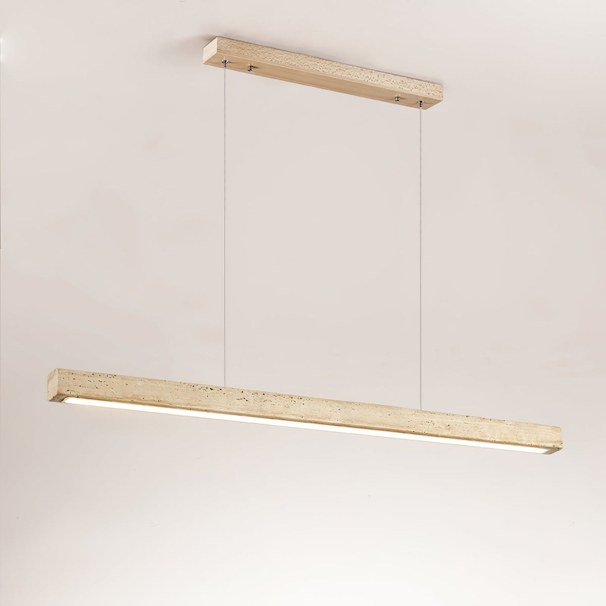Linear Travertine Pendant Light with Integrated LED – Natural Stone Ceiling Fixture for Dining Room & Living Room – Dimmable Modern