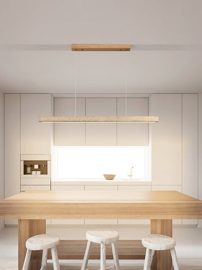 Linear Travertine Pendant Light with Integrated LED – Natural Stone Ceiling Fixture for Dining Room & Living Room – Dimmable Modern