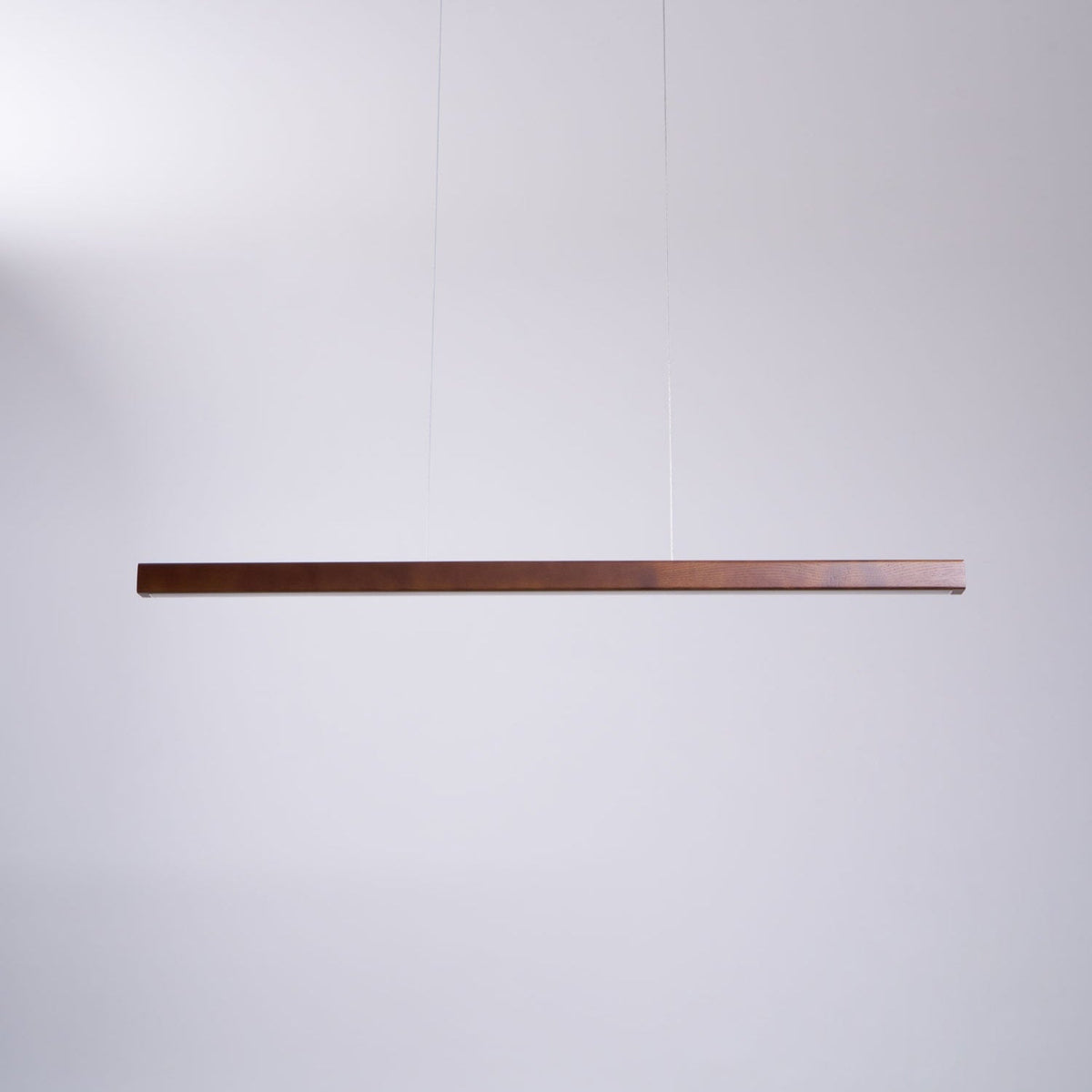 Linear Wooden Overhead Fixture Built-In LED Dining Room Kitchen Island Suspended Beam Natural Finish Adjustable Cables Contemporary Home Lig