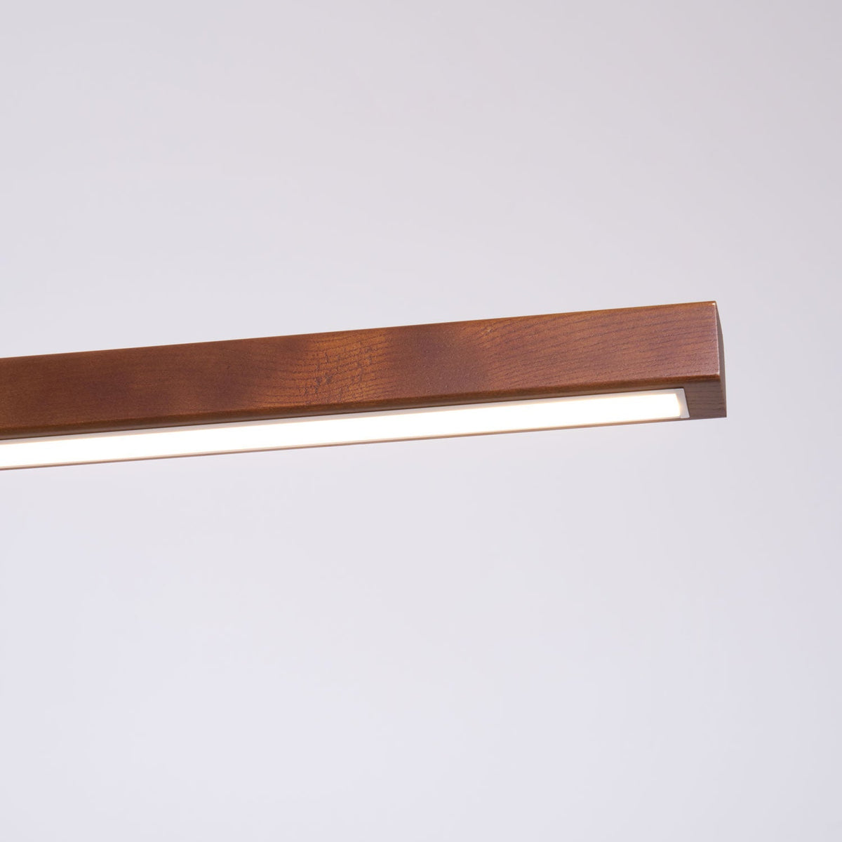 Linear Wooden Overhead Fixture Built-In LED Dining Room Kitchen Island Suspended Beam Natural Finish Adjustable Cables Contemporary Home Lig