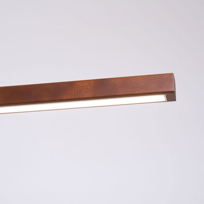 Linear Wooden Overhead Fixture Built-In LED Dining Room Kitchen Island Suspended Beam Natural Finish Adjustable Cables Contemporary Home Lig