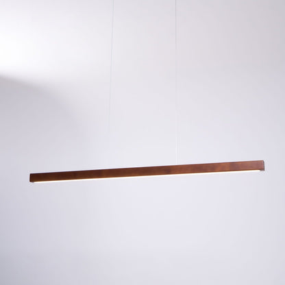 Linear Wooden Overhead Fixture Built-In LED Dining Room Kitchen Island Suspended Beam Natural Finish Adjustable Cables Contemporary Home Lig
