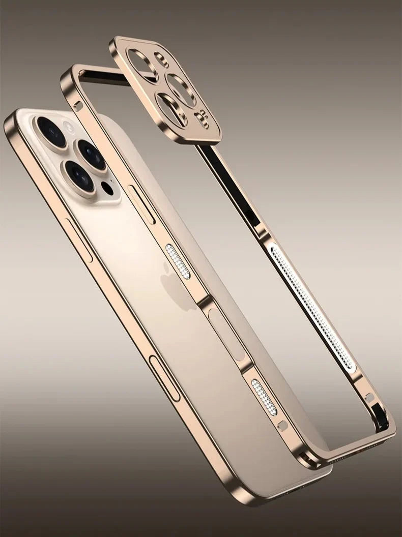 Aluminum Bumper Case for iPhone with Ventilation Grills & Detachable Lens Shield – Shock-Absorbing Frame for 12 Pro Max to 17 Series