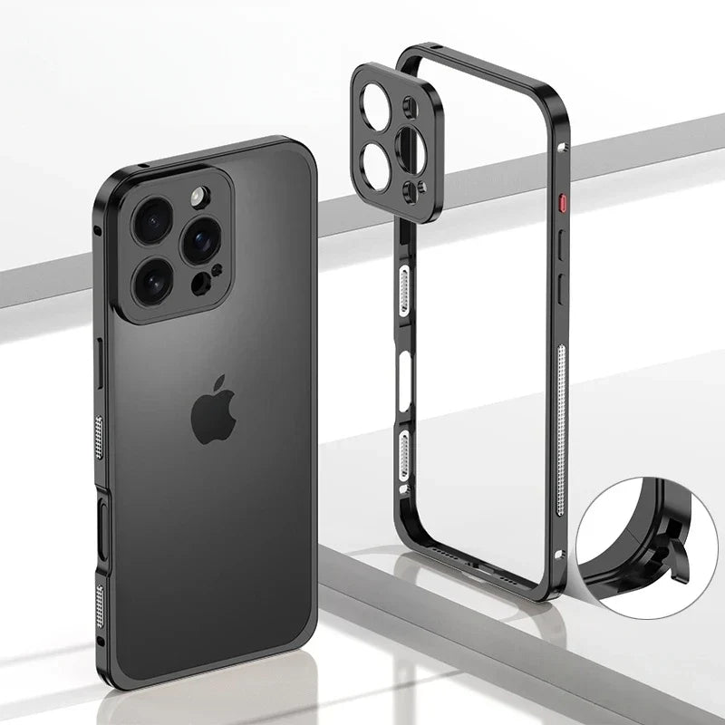 Aluminum Bumper Case for iPhone with Ventilation Grills & Detachable Lens Shield – Shock-Absorbing Frame for 12 Pro Max to 17 Series