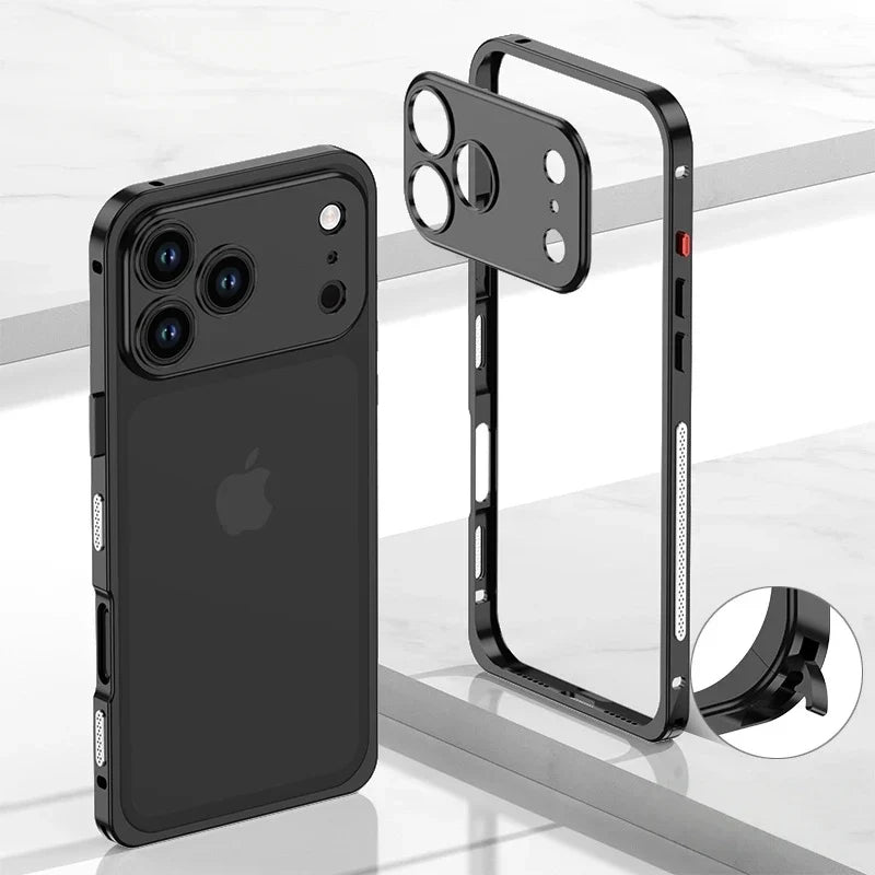 Aluminum Bumper Case for iPhone with Ventilation Grills & Detachable Lens Shield – Shock-Absorbing Frame for 12 Pro Max to 17 Series