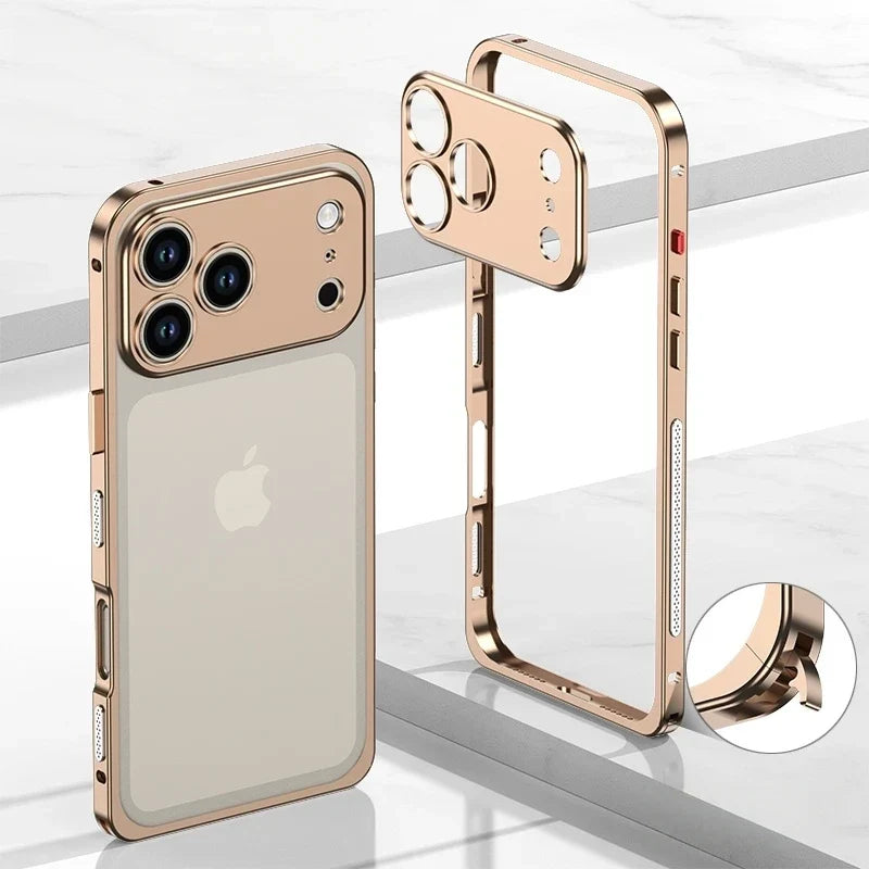 Aluminum Bumper Case for iPhone with Ventilation Grills & Detachable Lens Shield – Shock-Absorbing Frame for 12 Pro Max to 17 Series