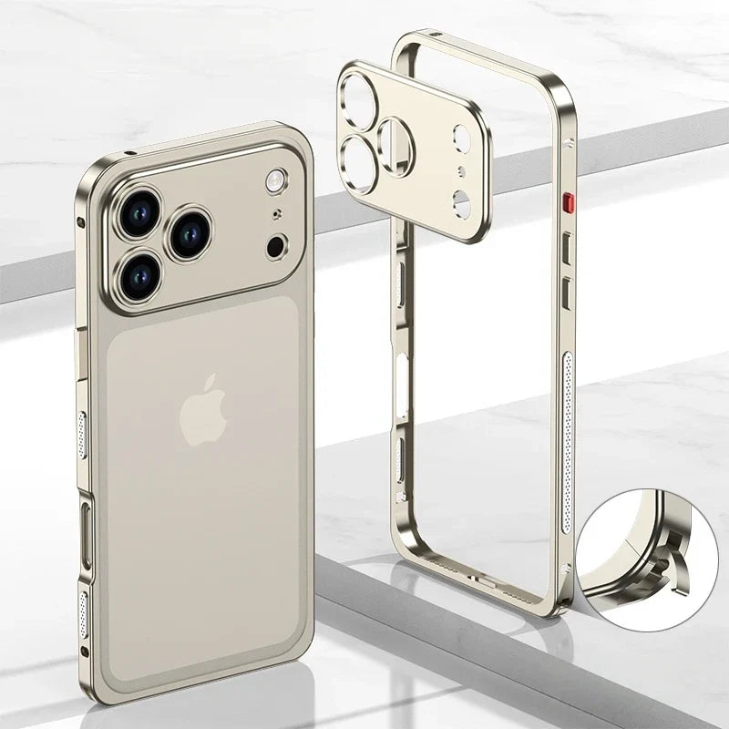 Aluminum Bumper Case for iPhone with Ventilation Grills & Detachable Lens Shield – Shock-Absorbing Frame for 12 Pro Max to 17 Series