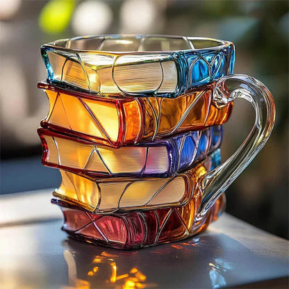 Literary Charm | 3D Book Spine Glass Coffee Mug with Durable Design | Unique Gift for Book Lovers