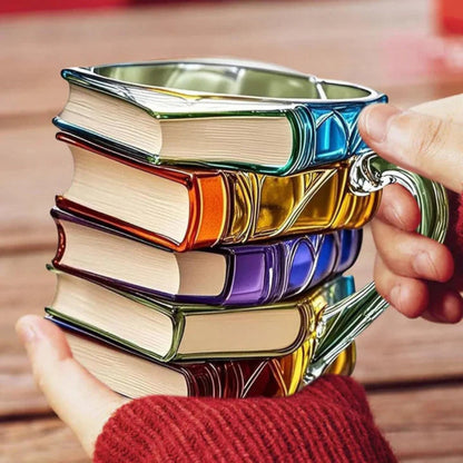 Stacked Book Coffee Mug Glass 12 oz Clear | 3D Spine Literary Drinkware for Reading Fans Teachers Students | Microwave & Dishwasher Safe