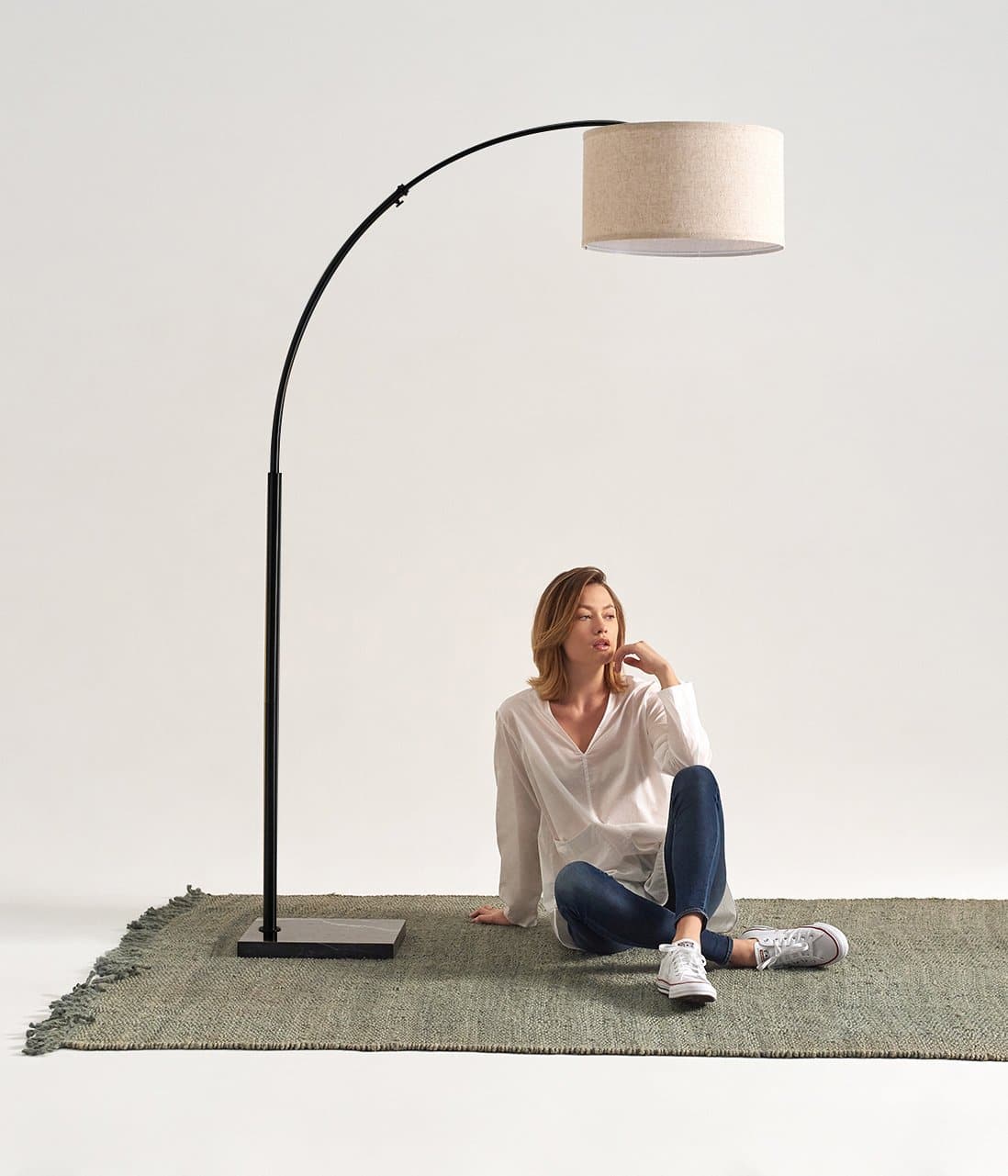 Arched Metal Reading Lamp with Marble Base 76 in Height for Living Room & Bedroom