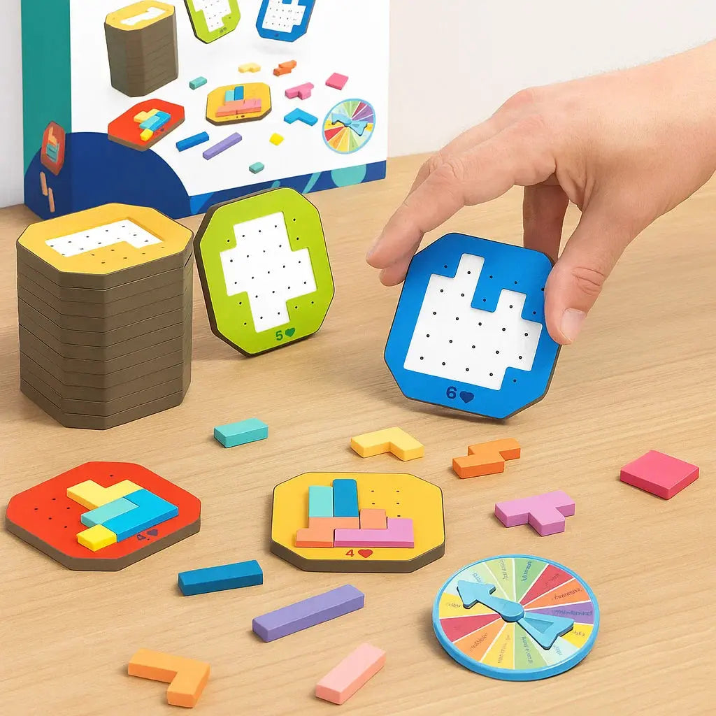 Shape-Matching Brain Teaser Set with 108 Pieces and 20 Pattern Cards for Kids Age 4+ and Adults