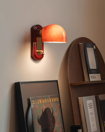 Dome Sconce Hardwired Fixture 8 Inch Red & Gold Finish Metal Shade for Hallway Bedroom Living Room Indoor Accent Lighting E26 Base