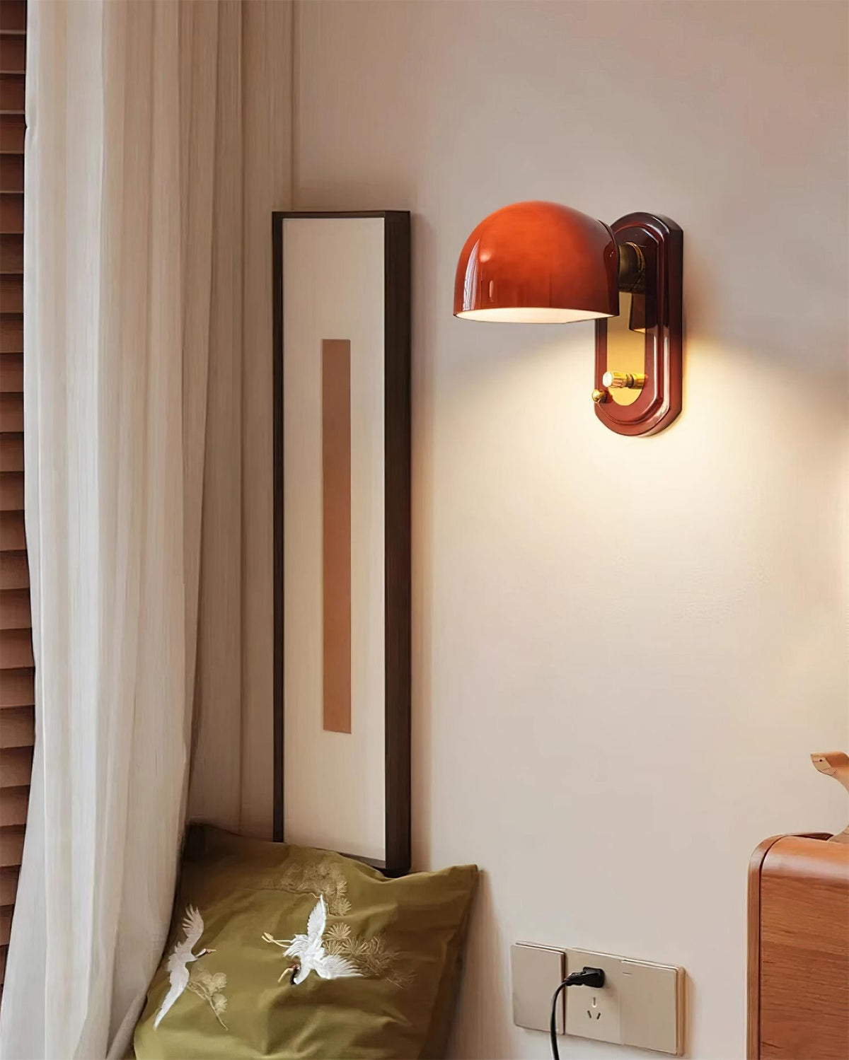 Dome Sconce Hardwired Fixture 8 Inch Red & Gold Finish Metal Shade for Hallway Bedroom Living Room Indoor Accent Lighting E26 Base
