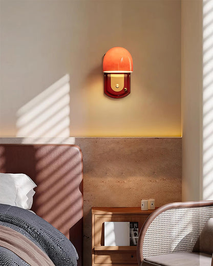 Dome Sconce Hardwired Fixture 8 Inch Red & Gold Finish Metal Shade for Hallway Bedroom Living Room Indoor Accent Lighting E26 Base