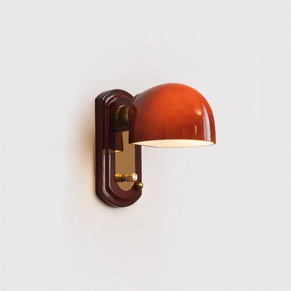 Dome Sconce Hardwired Fixture 8 Inch Red & Gold Finish Metal Shade for Hallway Bedroom Living Room Indoor Accent Lighting E26 Base