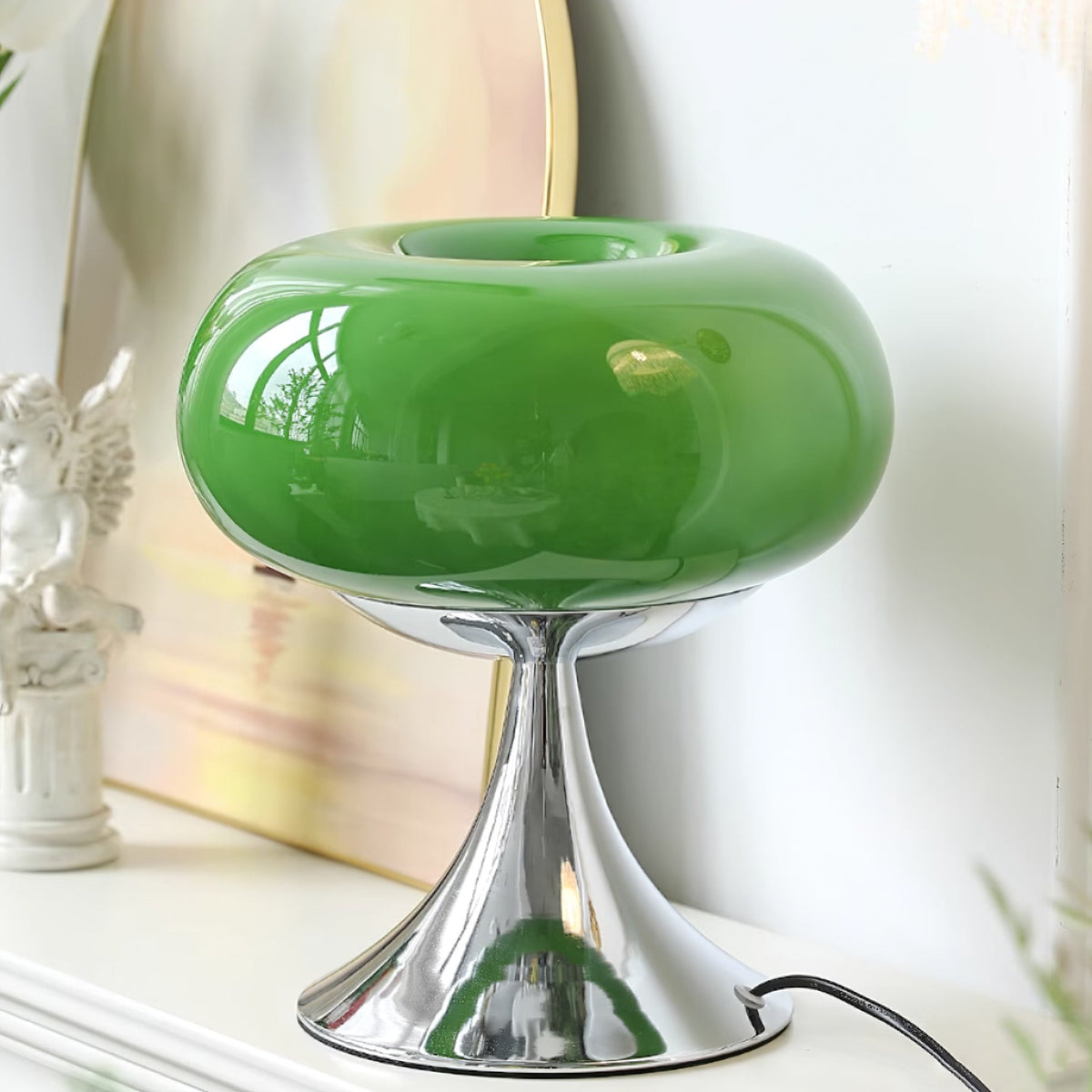 LED Desk Lamp 11 Inch Metal Glass Construction Modern Accent Light for Bedroom Office Nightstand Chrome White Green Cream Indoor
