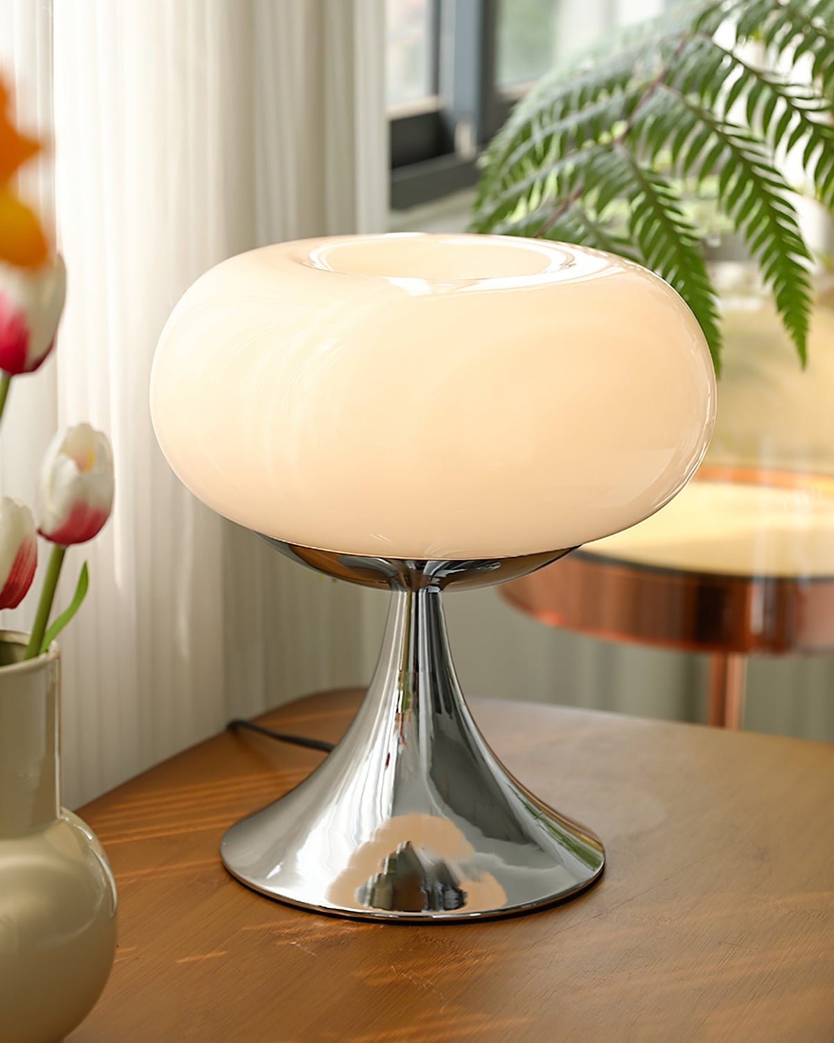 LED Desk Lamp 11 Inch Metal Glass Construction Modern Accent Light for Bedroom Office Nightstand Chrome White Green Cream Indoor