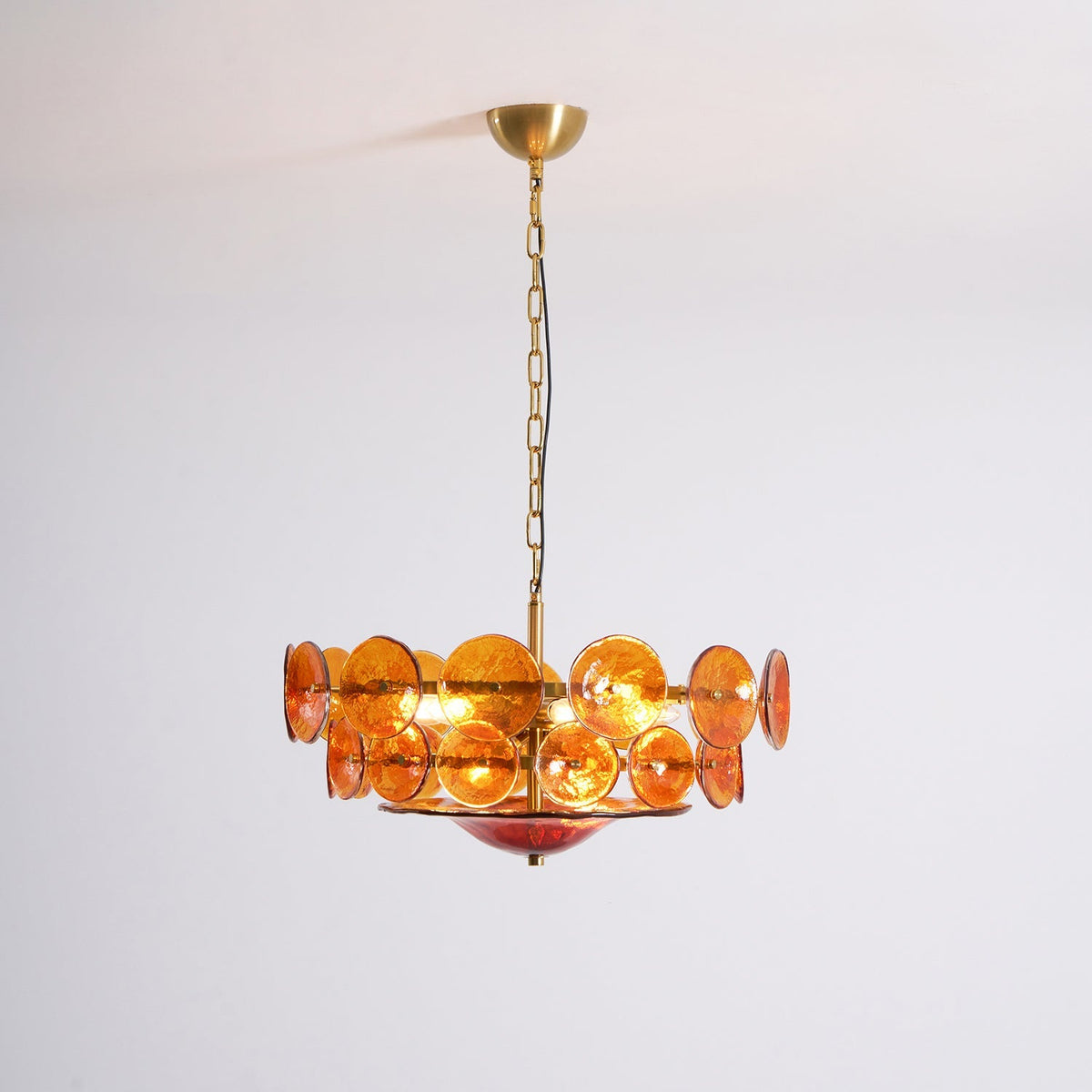 Tiered Glass Disc Pendant Light for Dining Room – Amber Circular Shade Ceiling Fixture – Adjustable Hanging Lamp for Kitchen Island Living R