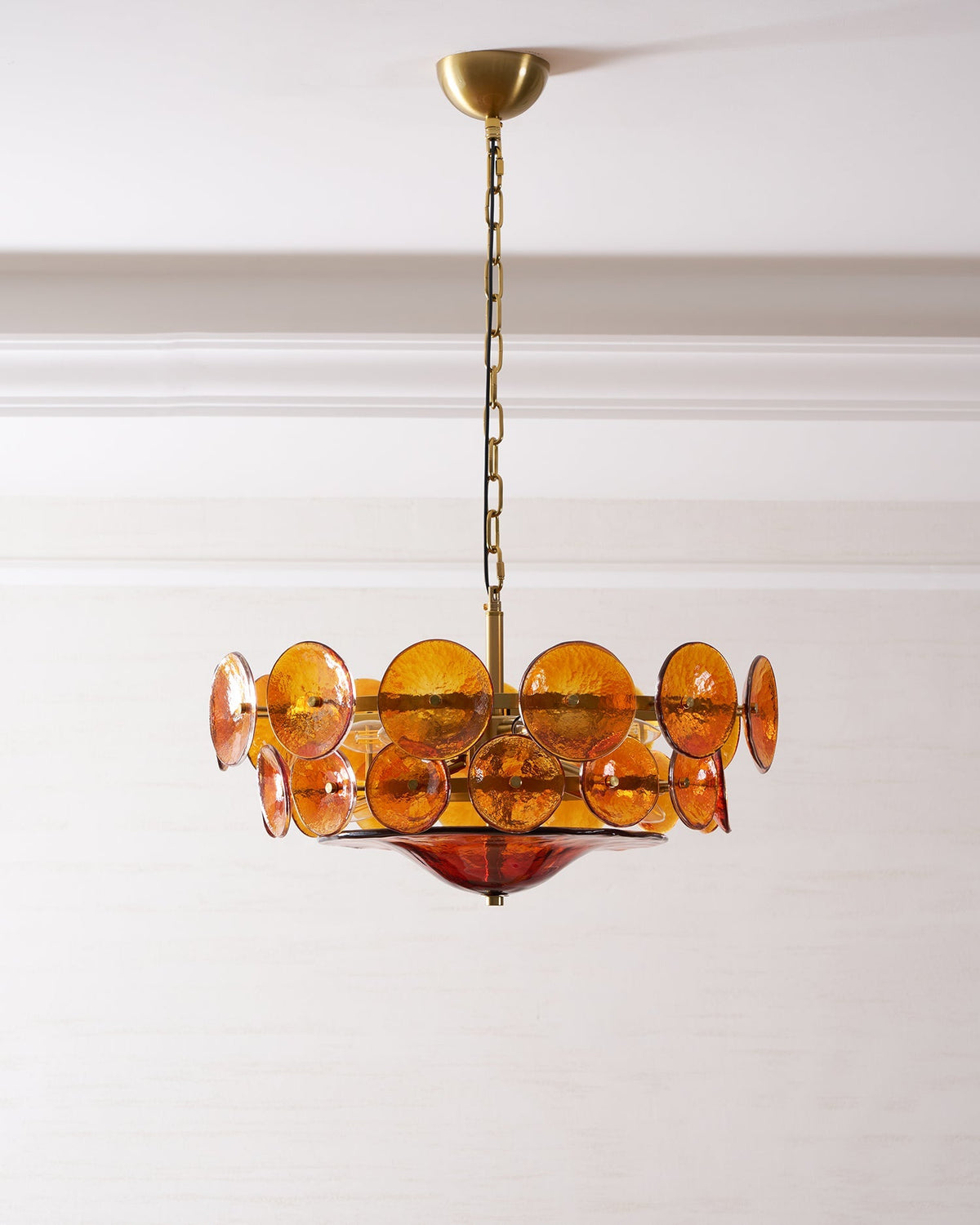 Tiered Glass Disc Pendant Light for Dining Room – Amber Circular Shade Ceiling Fixture – Adjustable Hanging Lamp for Kitchen Island Living R