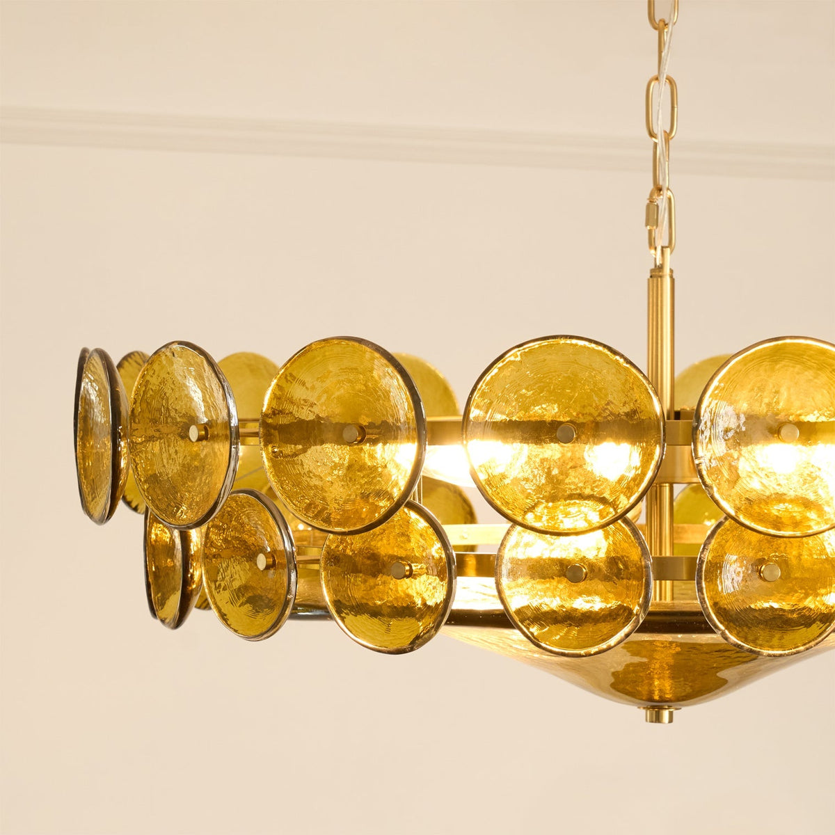 Tiered Glass Disc Pendant Light for Dining Room – Amber Circular Shade Ceiling Fixture – Adjustable Hanging Lamp for Kitchen Island Living R