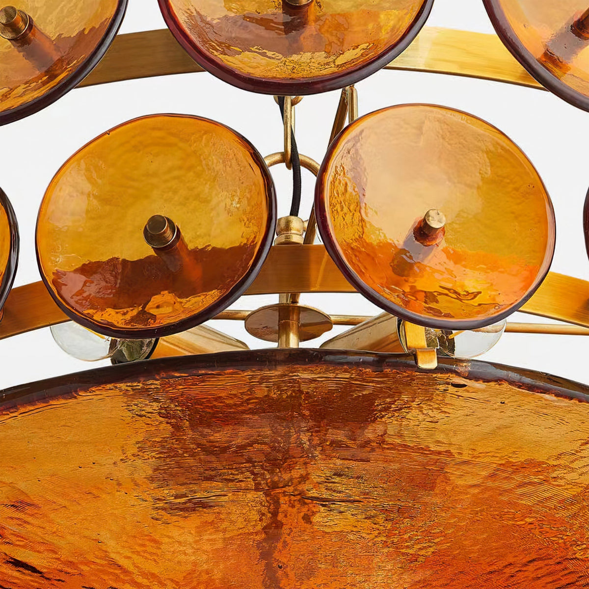 Tiered Glass Disc Pendant Light for Dining Room – Amber Circular Shade Ceiling Fixture – Adjustable Hanging Lamp for Kitchen Island Living R