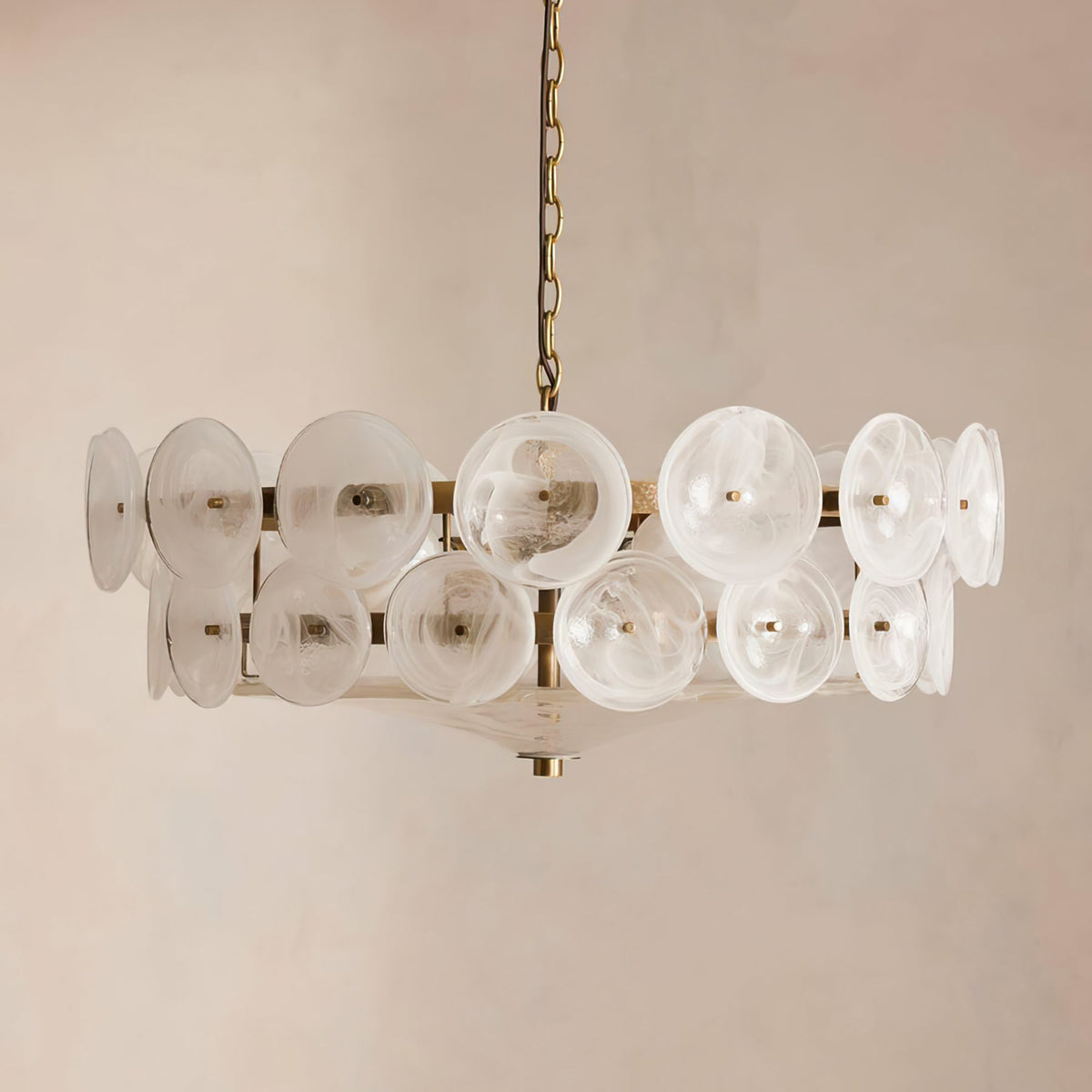 Tiered Glass Disc Pendant Light for Dining Room – Amber Circular Shade Ceiling Fixture – Adjustable Hanging Lamp for Kitchen Island Living R
