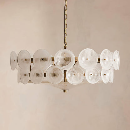 Tiered Glass Disc Pendant Light for Dining Room – Amber Circular Shade Ceiling Fixture – Adjustable Hanging Lamp for Kitchen Island Living R
