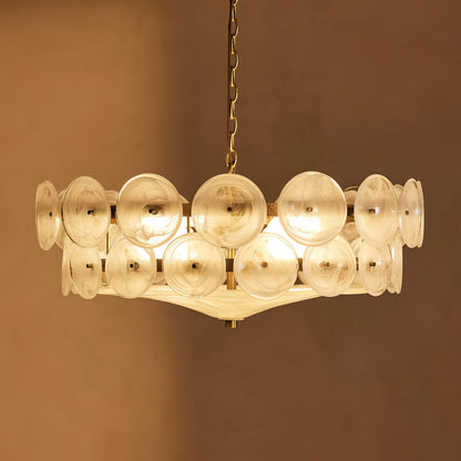 Tiered Glass Disc Pendant Light for Dining Room – Amber Circular Shade Ceiling Fixture – Adjustable Hanging Lamp for Kitchen Island Living R
