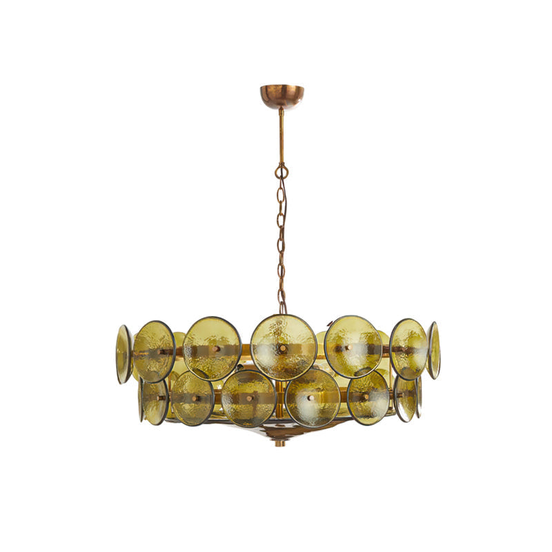Tiered Glass Disc Pendant Light for Dining Room – Amber Circular Shade Ceiling Fixture – Adjustable Hanging Lamp for Kitchen Island Living R