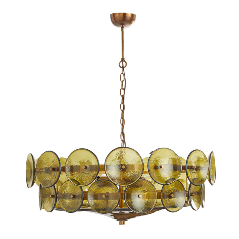 Tiered Glass Disc Pendant Light for Dining Room – Amber Circular Shade Ceiling Fixture – Adjustable Hanging Lamp for Kitchen Island Living R