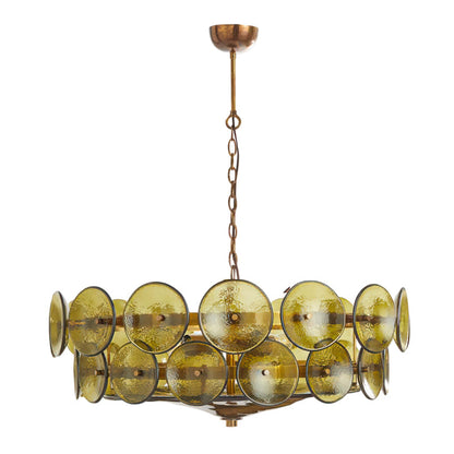Tiered Glass Disc Pendant Light for Dining Room – Amber Circular Shade Ceiling Fixture – Adjustable Hanging Lamp for Kitchen Island Living R
