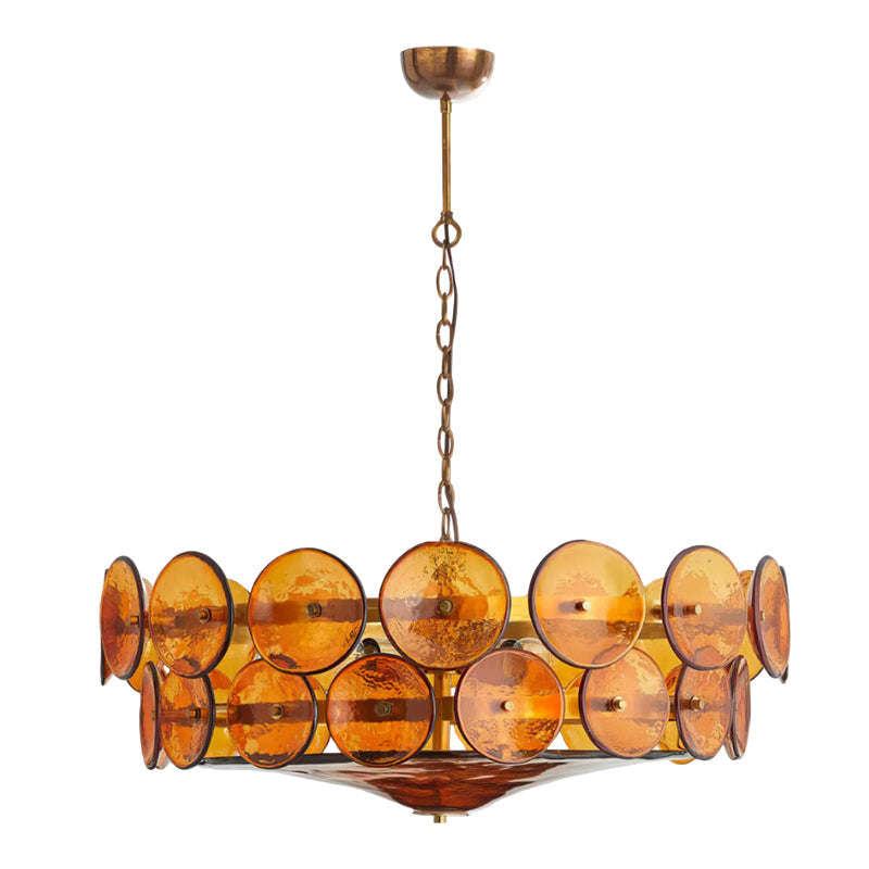 Tiered Glass Disc Pendant Light for Dining Room – Amber Circular Shade Ceiling Fixture – Adjustable Hanging Lamp for Kitchen Island Living R