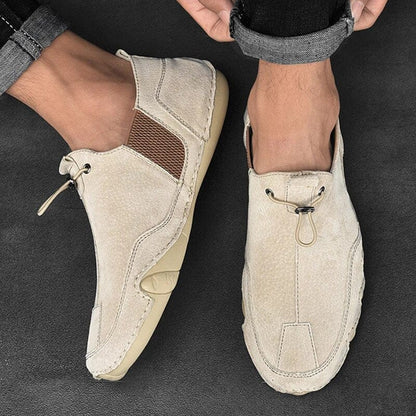 Men's Leather Slip-On Loafers with Elastic Lacing Casual Dress Shoes Anti-Slip Sole Breathable Comfort for Everyday Wear Work Office