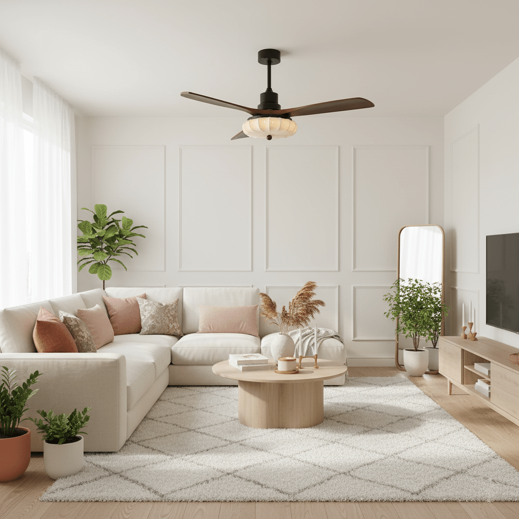 Wood Blade Ceiling Fan with Drum Shade Light DC Motor 6 Speed Remote Indoor Dining Living Bedroom Adjustable 36 42 48 52 Inch Quiet Reversib