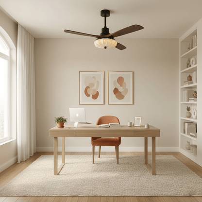 Wood Blade Ceiling Fan with Drum Shade Light DC Motor 6 Speed Remote Indoor Dining Living Bedroom Adjustable 36 42 48 52 Inch Quiet Reversib