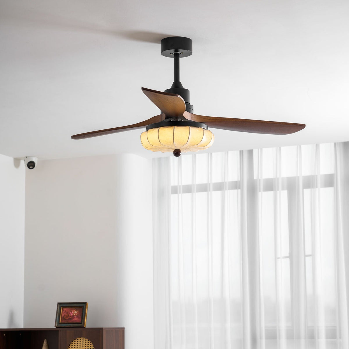 Wood Blade Ceiling Fan with Drum Shade Light DC Motor 6 Speed Remote Indoor Dining Living Bedroom Adjustable 36 42 48 52 Inch Quiet Reversib