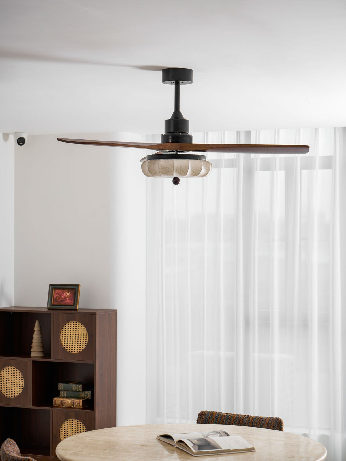 Wood Blade Ceiling Fan with Drum Shade Light DC Motor 6 Speed Remote Indoor Dining Living Bedroom Adjustable 36 42 48 52 Inch Quiet Reversib