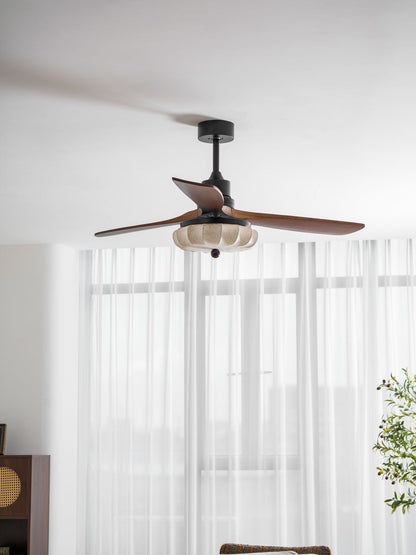 Wood Blade Ceiling Fan with Drum Shade Light DC Motor 6 Speed Remote Indoor Dining Living Bedroom Adjustable 36 42 48 52 Inch Quiet Reversib
