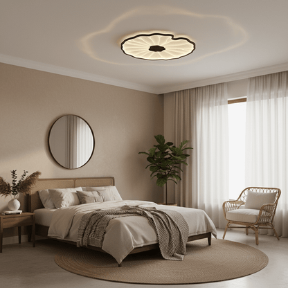Sculptural Leaf Flush Mount Light with Integrated LED 53 in Acrylic Wood-Tone Ceiling Fixture for Living Room Bedroom Dining Room Modern Jap