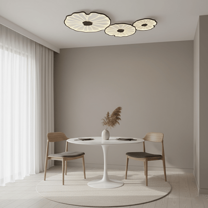 Sculptural Leaf Flush Mount Light with Integrated LED 53 in Acrylic Wood-Tone Ceiling Fixture for Living Room Bedroom Dining Room Modern Jap