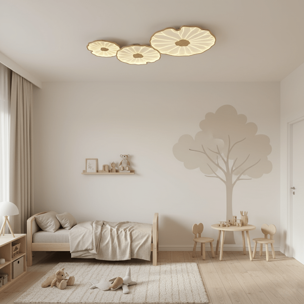 Sculptural Leaf Flush Mount Light with Integrated LED 53 in Acrylic Wood-Tone Ceiling Fixture for Living Room Bedroom Dining Room Modern Jap