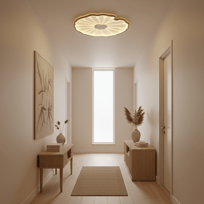 Sculptural Leaf Flush Mount Light with Integrated LED 53 in Acrylic Wood-Tone Ceiling Fixture for Living Room Bedroom Dining Room Modern Jap