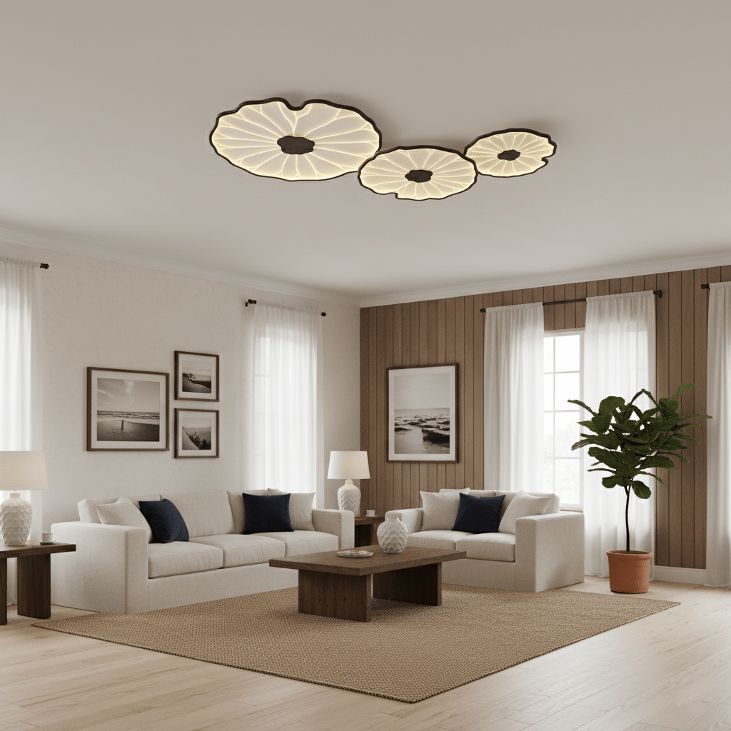 Sculptural Leaf Flush Mount Light with Integrated LED 53 in Acrylic Wood-Tone Ceiling Fixture for Living Room Bedroom Dining Room Modern Jap