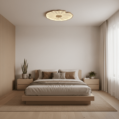Sculptural Leaf Flush Mount Light with Integrated LED 53 in Acrylic Wood-Tone Ceiling Fixture for Living Room Bedroom Dining Room Modern Jap