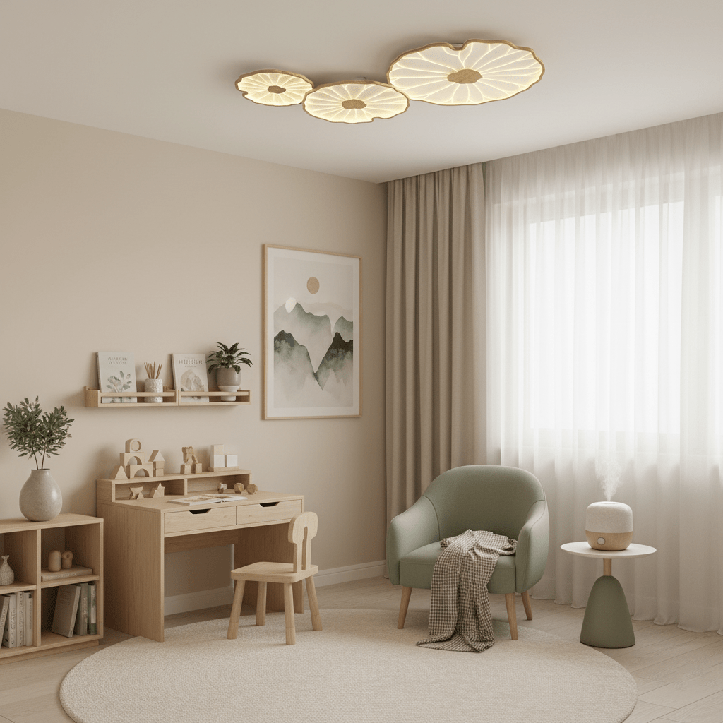 Sculptural Leaf Flush Mount Light with Integrated LED 53 in Acrylic Wood-Tone Ceiling Fixture for Living Room Bedroom Dining Room Modern Jap